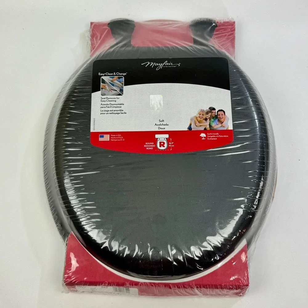 Mayfair 13EC 047 Soft Round Toilet Seat Black Easy Clean & Change Cushioned y2k